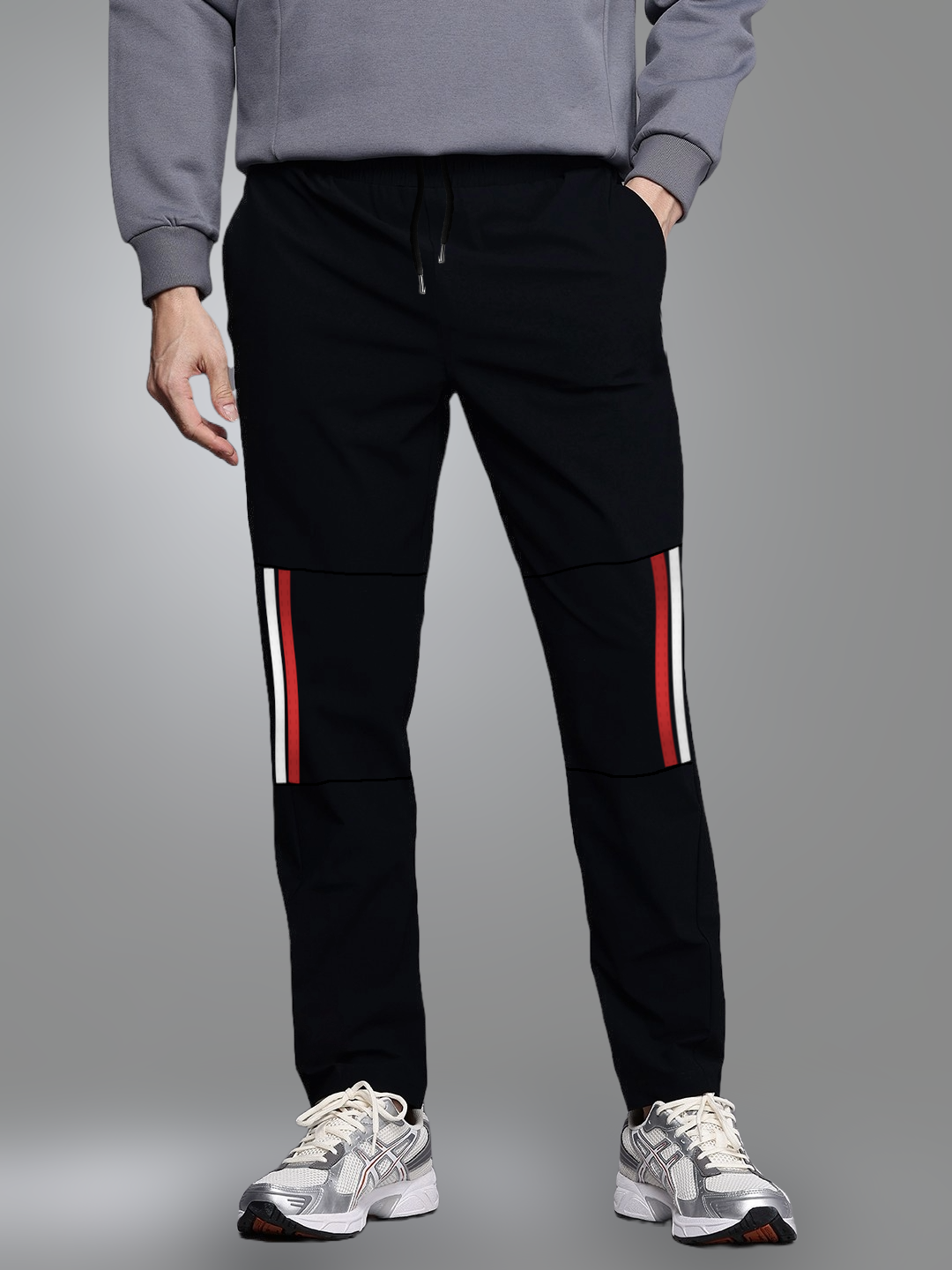 Black Sports Lower - Red & white Stripes