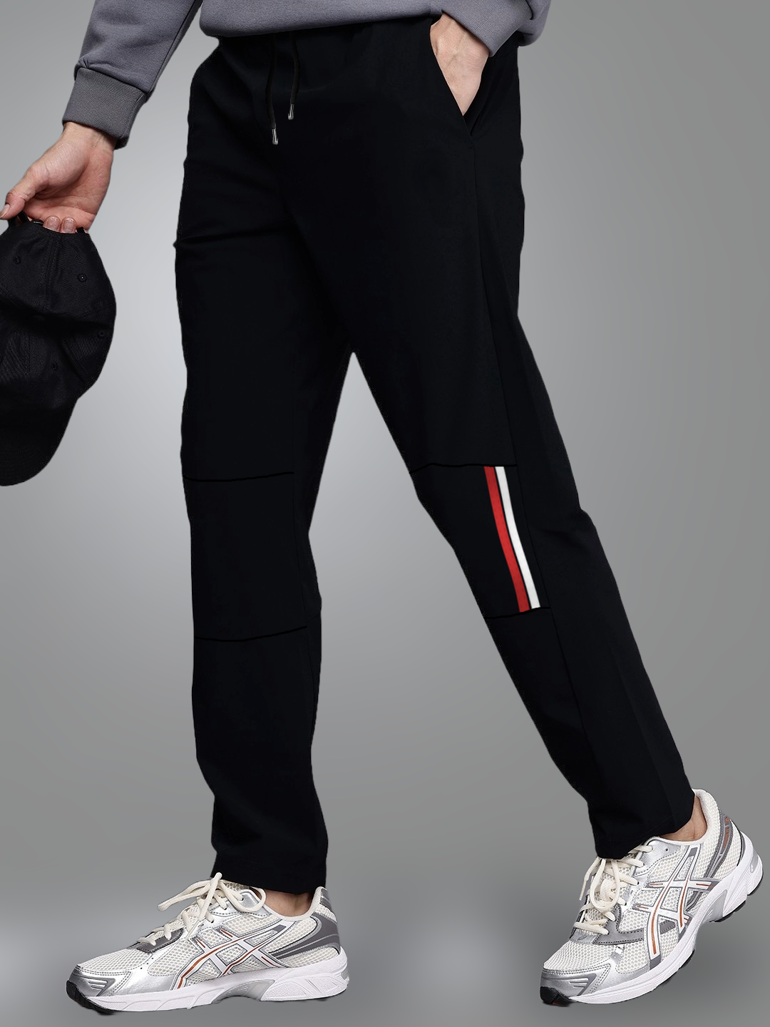 Black Sports Lower - Red & white Stripes